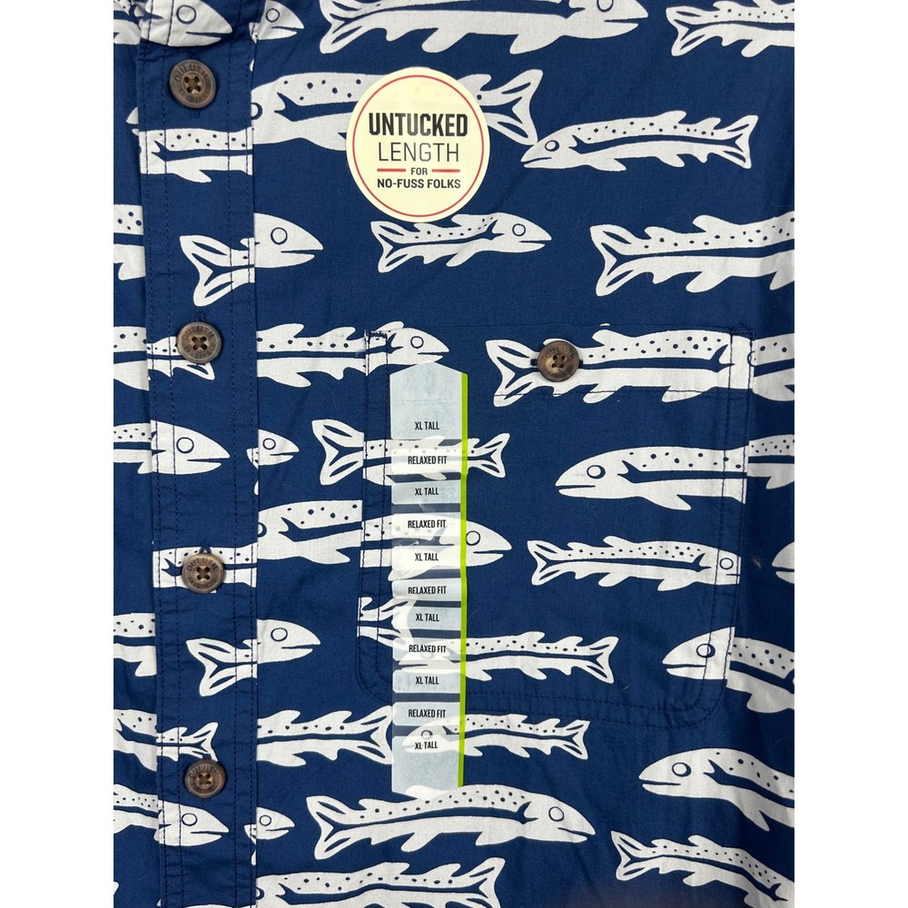 Duluth Trading Co BBQ Shirt Mens XL Tall Relaxed Fit Blue Fish Print NWT - Picture 3 of 9